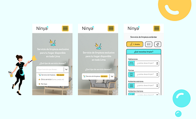 Cleaning service reservation - Ninya app cleaning service design design interface flat logo minimal mobile product design responsive ui ux website