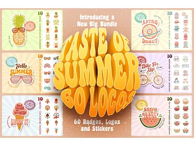 Taste Of Summer. 60 Groovy Logos adventure badge branding design grunge illustration logo template typography ui vintage