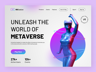 Metaverse - VR Store Landing Page 3d blockchain chrypto crypto crypto website cryptoart dark mode game header hero section landing page marketplace metaverse nft non fungible token uidesign virtual reality virtual world vr web design