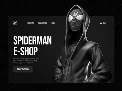 Spiderman E-Shop black instagram minimal minimalist monochrome shop spiderman ui trends web