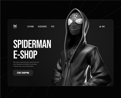Spiderman E-Shop black instagram minimal minimalist monochrome shop spiderman ui trends web