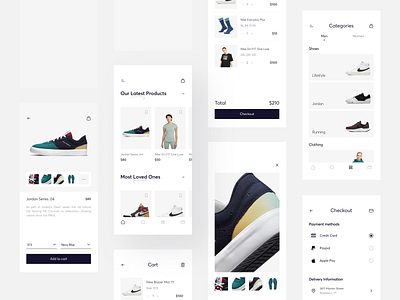 Fashion E-Commerce App airforce cart checkout clothing e commerce ecommerce fashion jordan minimal nike online shop online store product page shop shop app