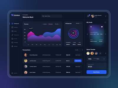 Finance Management Dashboard bank app bank cards banking banking dashboard cards dark mood dashboard finance minimal reports statistics wallet wallet app