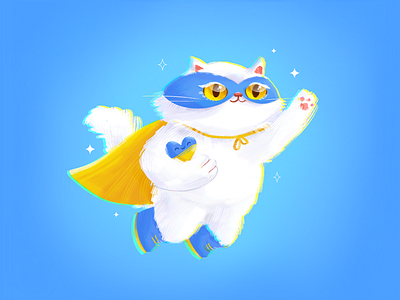 Ukrainian Super Cat💙💛 2d blue cat character cute design embrace fighter flat fluffy flying heart hero illustration kitty love procreate protect superhero ukraine