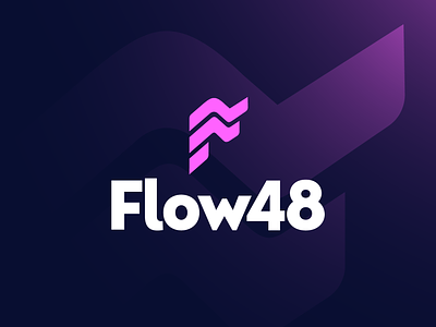 Flow48 Logo Design for FinTech Startup brand identity branding business digital dynamic finance flow flowing gradient it tech technology letter f logo mark symbol icon monogram movement nft metaverse crypto number numeric solid modern transaction transfer wire