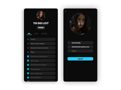 Dark theme To Do List app black dark darktheme darkui design minimal todo ui uiux userinterface ux