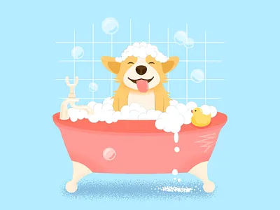Dog in the bath background branding cartoon character clean design dog flat graphic design illustration texture vector