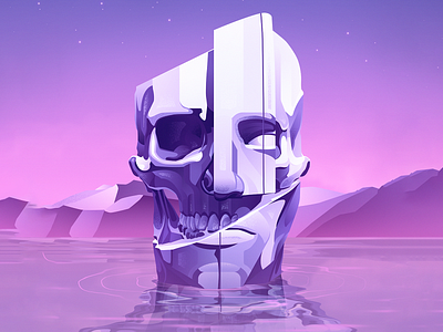 Drowned Heroes artwork face illustration illustrator nature pink portrait purple reflection space statue vector water