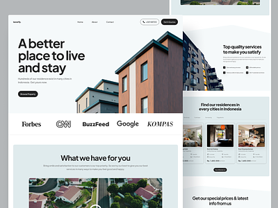 Beverfly Properti Landing Page apartment clean home house landing page minimalist pastel color property quotes real estate rent residence simple ui design web design