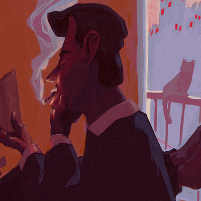 Silence between two chairs apartment art cat chill city life city vibe digital art digital painting illustration illustrator indoors noisy reading smokey smoking