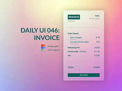 Daily UI 046: Invoice 100 ui auto layout card elements daily ui daily ui 046 design practice emement figma figma practice global uiux invoice card new ui ui design ui elements ui ux uix