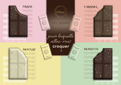 Choca Easter 2022 chocolate branding caramel chocolat chocolate bar design design graphique designer graphique designer portfolio easter fraise graphic design graphic designer illustration logo noisette nougat poster presentation pâques tablette de chocolat