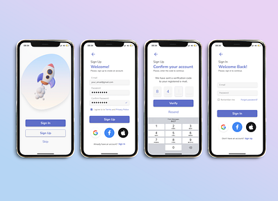 Sign in & Sign up 3d app challenge daily ui designuser experience figma login loginscreen mobile sign in sign up ui ui design uidesign user interface userinterface ux ux design uxdesign verify code