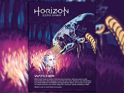 Horizon Zero Dawn - Watcher info poster aloy art design digital art digital illustration fan art fanart gaming guerrilla guerrilla games horizon horizon zero dawn hzd illustration limited colour palette limited colours poster watcher