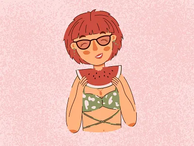 Summer watermelon 2d art 2d character art character design design drawing girl illustration illustration art line people summer vector watermelon women