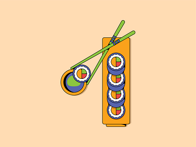 1 : One : Kimbap 36daysoftype alphabet asian chopstick design challenge food illustration japanese kimbap korean letter design number 1 number one numbers sushi type design