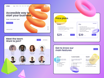 Swipe - One Page Landing Website Template 3d design illustration landing marketing one page saas software startup template webflow