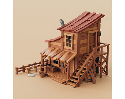 Lowpoly Wild West House stylized western wild west