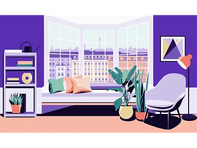 Interior setting with a view of Berlin berlin illustration illustrator interior vector window