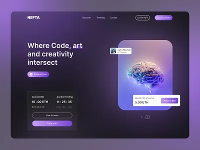NFT Landing Page blockchain crypto crypto landing page dark mode figma header landing page nft nft art nft marketplace nftweb ui uidesign ux web design
