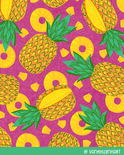 Pineapple Punch art artwork digital illustration food and drink food art food illustration food pattern fruit fruit pattern illustration pattern pineapple pineapple pattern procreate repeat pattern summer surface design tropical