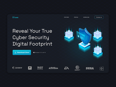 Exguard Landing Page anticheat branding cybersecurity design gaming illustration product security ui ux web