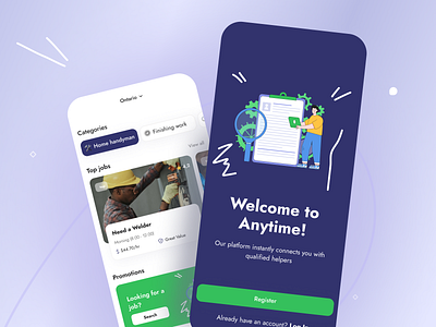 Anytime - Mobile application categories helpers illustrations jobs mobile app providers saas