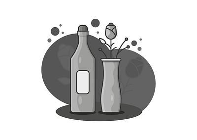 Grayscale Wine And Flowers design illustration minimal vector