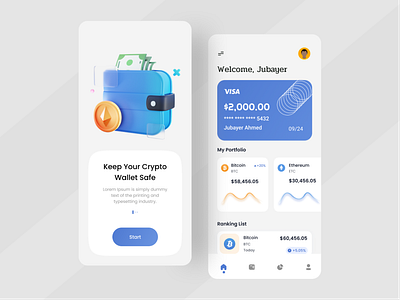 Crypto Currency App appdesign best design bitcoin crypto wallet cryptocurrency design digital money illustration minimal mobile mobile app mobile app design mobile ui ui uidesign uiux design uiuxdesign wallet app