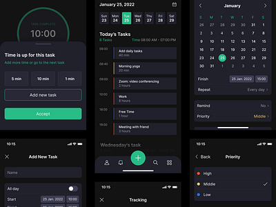 Time Tracker - Mobile App app design application dark design figma interface ios management minimal mobile mobile app time tracking tracking ui user experience ux