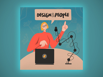 Design & People Podcast 2d illustration branding cartoon character design concept cover art flat illustration girl interview logo mic microphone podcast podcast artwork podcaster procreate radio speak talk woman