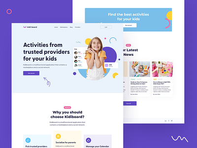 Kidiboard - Web site activity calendar illustration kids marketplace providers social feed social network web site