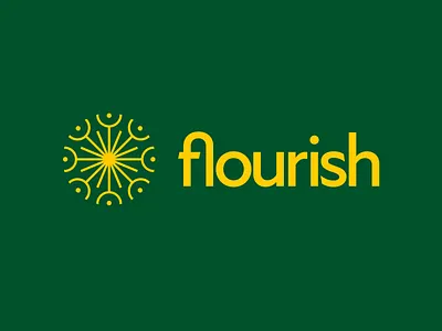 Flourish Branding brand branding dandelion design digital graphic design green icon logo mark media people sun type typography vector