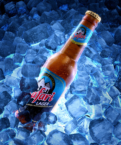 safari beer in ice 3d arnold render cg graphic design houdini fx maya product render realistic renders