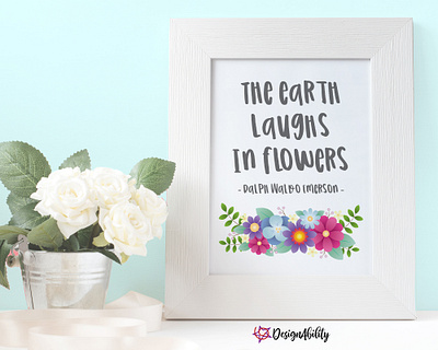 The Earth Laughs in Flowers - Emerson Quote Poster clipart design floral flower illustration poster quote vector