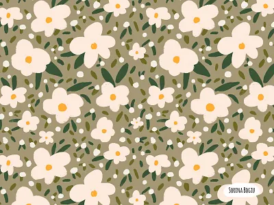 In Bloom Pattern Design bloom botanical cute design fabric design floral flower fresh fun green home decore illustration kids pattern modern pattern pattern design spring summer surface pattern designer white flowers