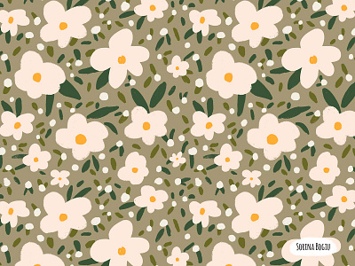 In Bloom Pattern Design bloom botanical cute design fabric design floral flower fresh fun green home decore illustration kids pattern modern pattern pattern design spring summer surface pattern designer white flowers