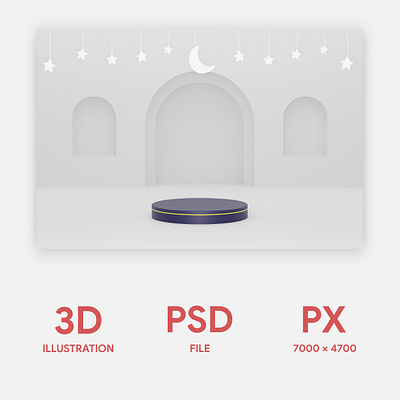 3d Podium in Ramadan White Ornament - 12 PSD and 12 JPG FILES 3d banner blender blue business dark design flyer graphic design gray grey illustration islam islamic motion graphics pink podium ramadan render white