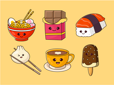 Food Illustration baverage branding chocolate coffee dumpling food food and baverage graphic design ice cream illustration logo ramen sushi