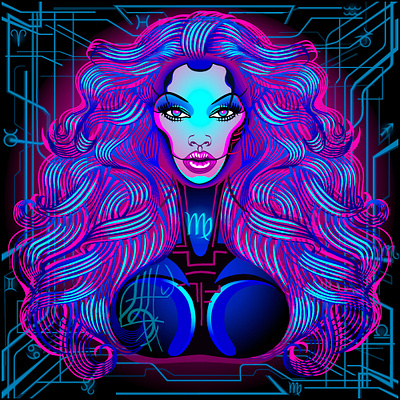 Zodiac Sign — Virgo collection cyberpunk freelance illustration neon sign vector virgo zodiac