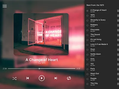 Music Playlist UI for Music Player (The 1975) branding design figma graphic design illustration interactive music ui ui design