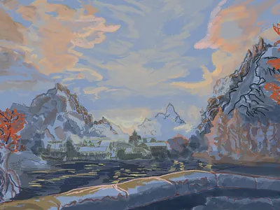 Pastel|charcoal style drawing 2022 atmosphere digital painting graphic illustration landscape pastel photoshop sketch skyrim