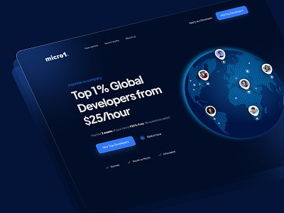 micro1.io 1 2022 3d clean ui dark theme design developers glassmorphism hire micro1 moontek new project remote software development company trend ui ux