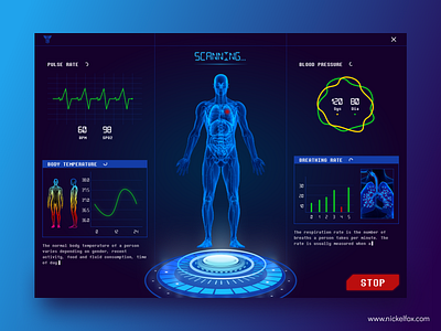 Digital Health Scanning System app concept blood pressure breathing rate checkup digital doctor experiments health healthcare hospital labs medical medicine patient pulse rate system design uiux