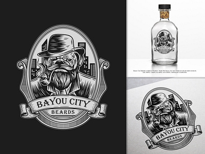 Bayou City Beards badge design bagde beard beard oil bulldog business logo design engraving graphic design hand drawing hand drawn illustration illustrator label design logo logo designer logo inspire old school vintage vintage logo