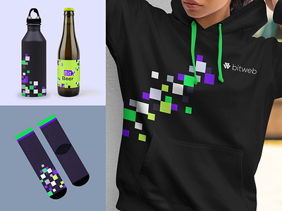 Bitweb Swag beer bottle brand branding bright clean colorful design hoodie identity it merch merchandise minimal packaging pattern socks system visual water