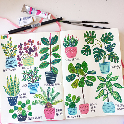Plants sketches art drawing flowers gouache hand drawn illustration nature painting pattern plants sketchbook