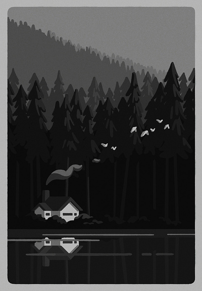 Adrift (crop) art artist black and white digital art escape house illustration illustrator lake monochrome