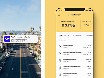 Uproad – Account History account history android app car ios mobile app toll tolling transactions ui uproad ux vehicle