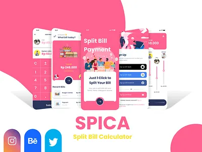 SPICA - Split Bill Calculator UI Mobile Design | #DailyUI #004 3d adobe animation app appdesign behance branding design figma graphic design illustration ios logo mobile mobileapp motion graphics ui ux vector
